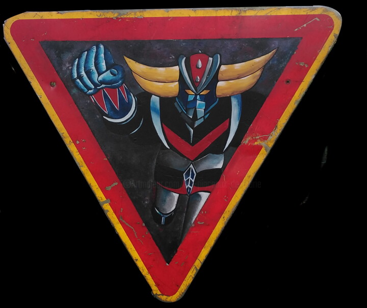 Goldorak sur panneau de signalisation déclassé triangulaire 绘画, 36.6x36.6 in