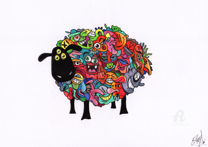 Cartoons sheep colorful 图画, 8.3x11.7 in