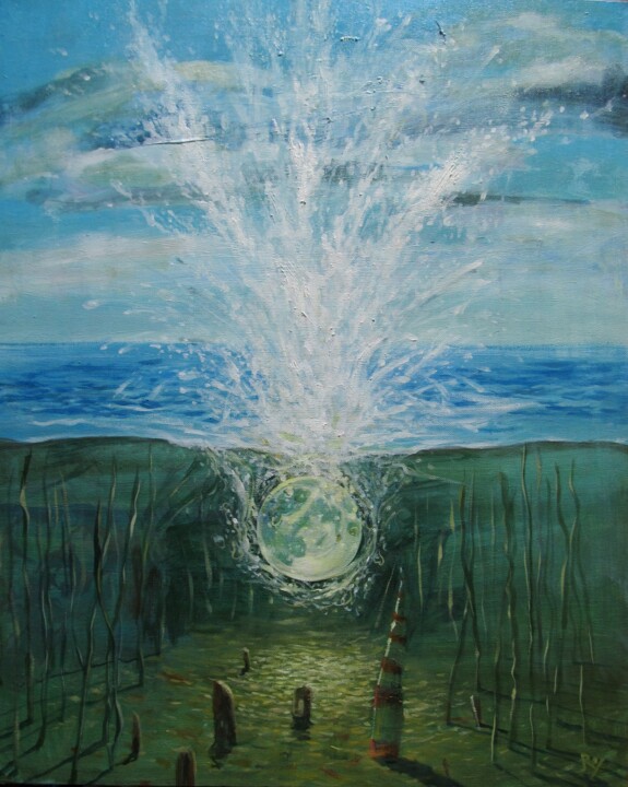 FALLING MOON 绘画, 19.7x15.8 in