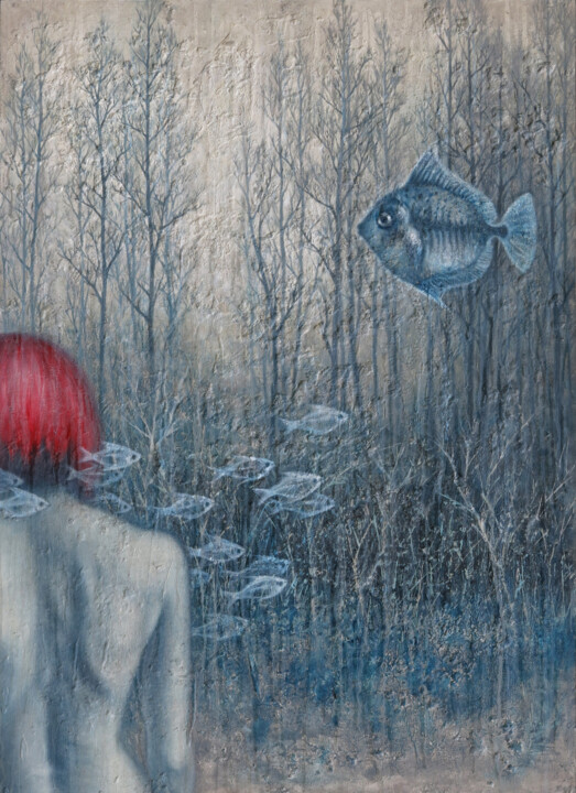 Peinture intitulée "Isabelle looks at t…" par Natalia Bezpalchenko, Œuvre d'art originale, Acrylique Monté sur Châssis en bo…