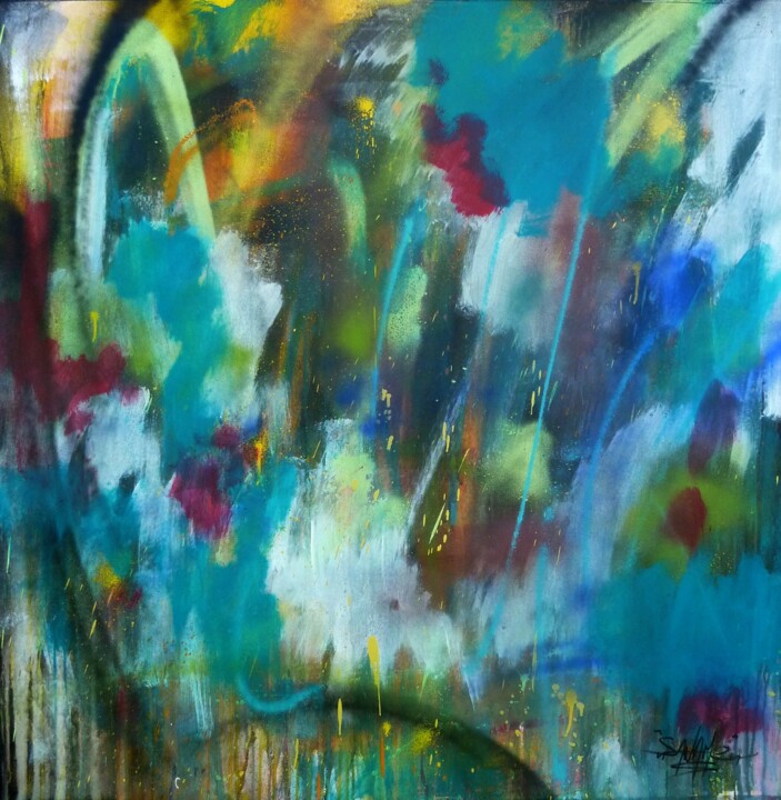 Peinture intitulée "Trace n°2203" par Saname, Œuvre d'art originale, Bombe aérosol
