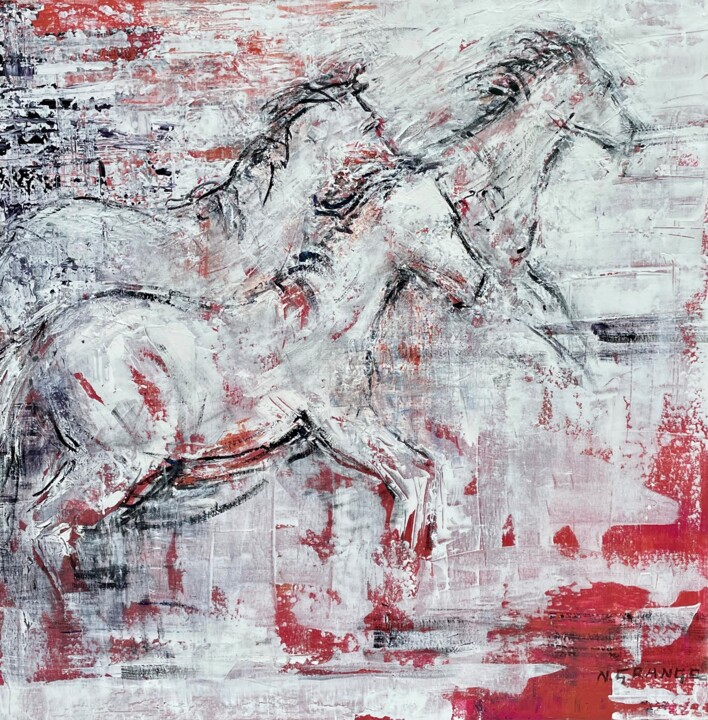 les chevaux 绘画, 31.5x31.5 in
