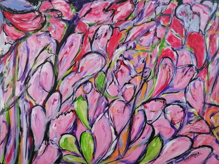 Painting titled "Petales abstraction" by Wabyanko, Original Artwork, Acrylic Mounted on Wood Stretcher frame