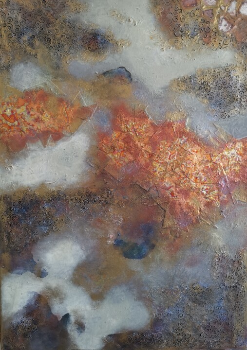 Copper cloud above opal landscape Collages, 29.5x19.7 in