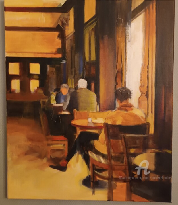 Peinture intitulée "l 'Estaminet - Prog…" par Marie Andrée Hembert, Œuvre d'art originale, Huile