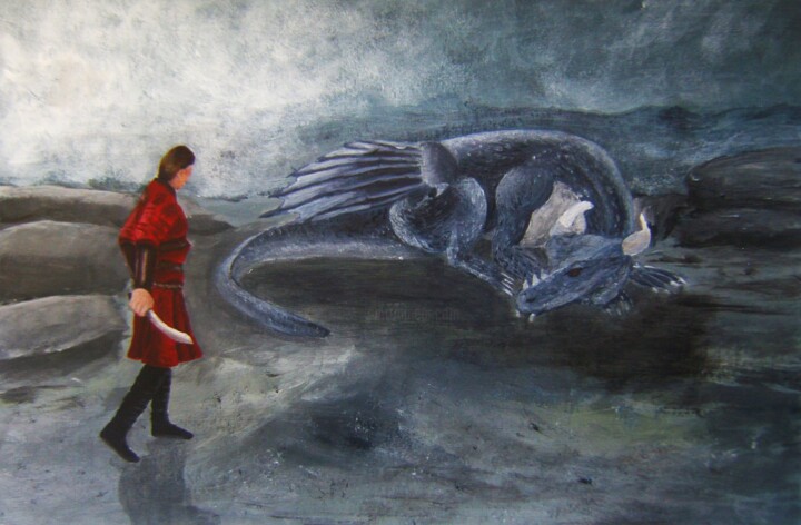 Fighting the dragon 图画, 7.7x11.8 in