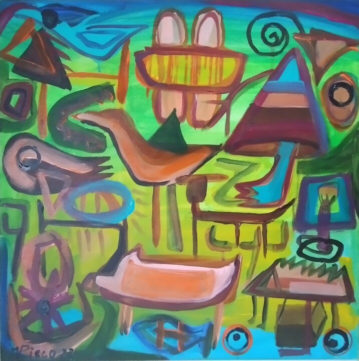 Abelha, porco e ouriço com rodas 绘画, 19.7x19.7 in
