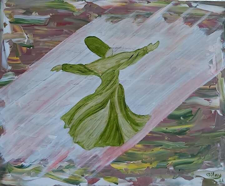 semazen, whirling dervish 绘画, 15.8x19.7 in