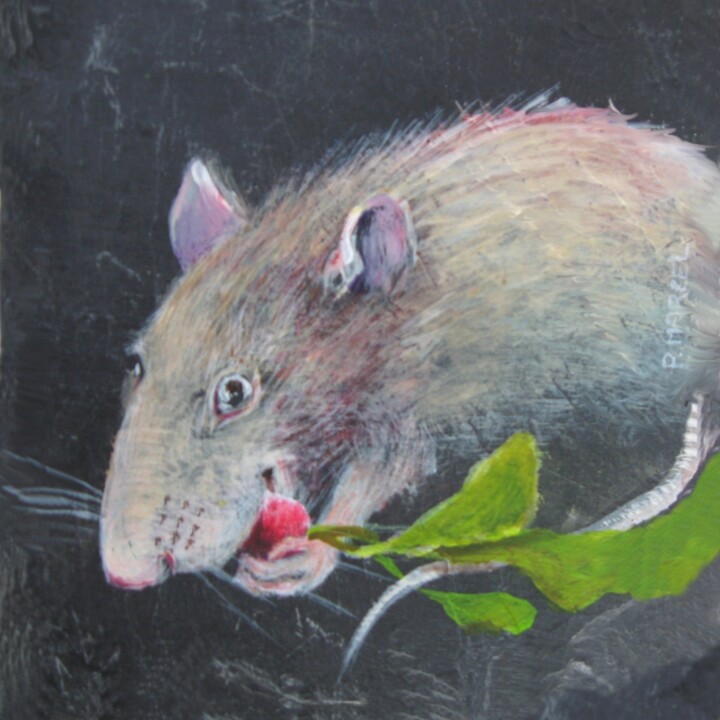 Avec Ardoises : Radis, et donc petits animeaux 绘画, 4.3x4.3 in