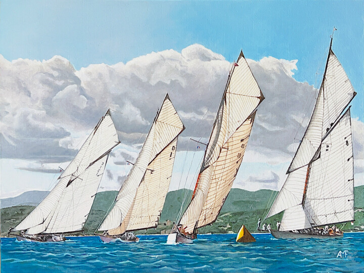 Peinture intitulée "Départ de régate" par Arnaud Feuga, Œuvre d'art originale, Huile Monté sur Châssis en bois