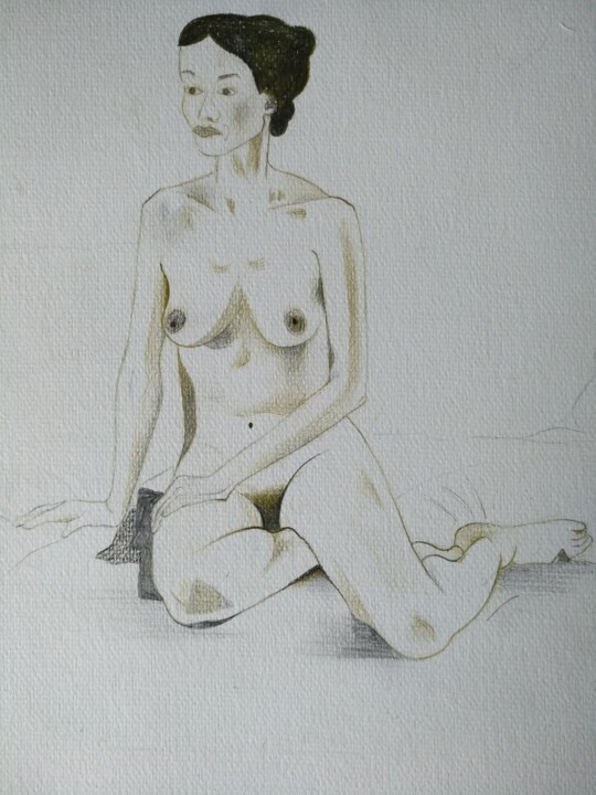 Woman, sitting on sheets 图画, 11.4x8.3 in