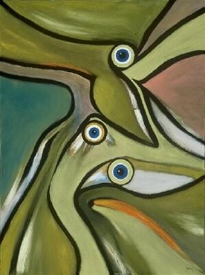 Painting titled "Avian" by Scott Spencer, Original Artwork, Oil Mounted on Wood Stretcher frame