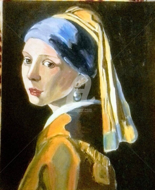 Pintura titulada "Girl with pearl ear…" por Veronica Dinca, Obra de arte original, Acrílico