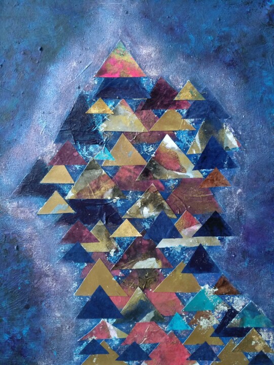 Ascending Triangles on Indigo Surface Collages, 16.1x13 in