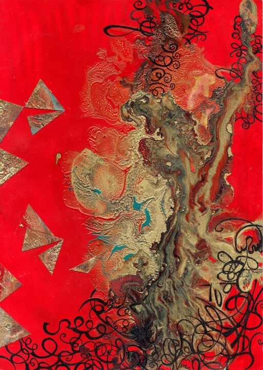 Gold stain on Red 拼贴, 11.4x8.3 in