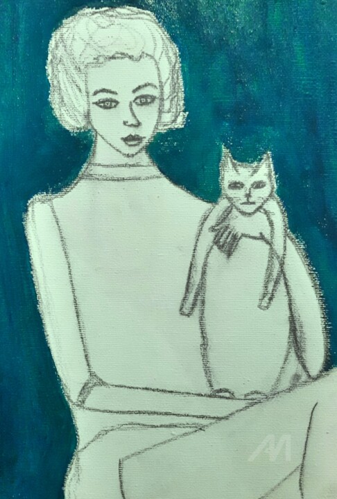 Mujer con gato (próximo proyecto sobre lienzo) 数字艺术