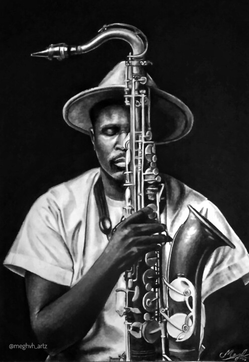 Drawing titled "The music" by Megh Harikrishnan, Original Artwork, Charcoal