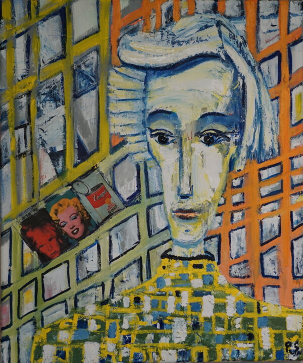 Painting titled "Jung Andy Warhol" by Peter Stutz, Original Artwork, Oil Mounted on Wood Stretcher frame