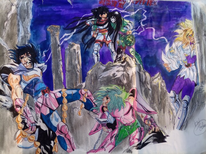SAINT SEIYA CABALLEROS ZODIACO CHEVALIERS MANGA HOMENAJE 图画, 11.4x16.5 in
