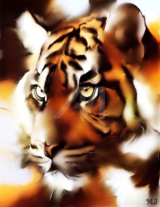 Flaming Tiger - Digital Art - Painting - Digital Airbrush 数字艺术