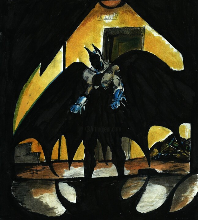BATMAN Homenaje Comic Gotham Dark 1980 1990 ink_1 图画, 9.1x7.9 in