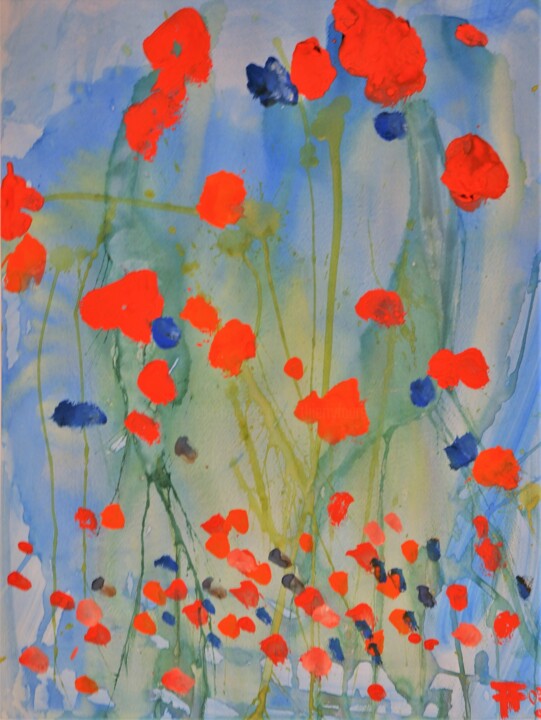 제목이 "les coquelicots"인 그림 Thierry Faure로, 원작, 구아슈