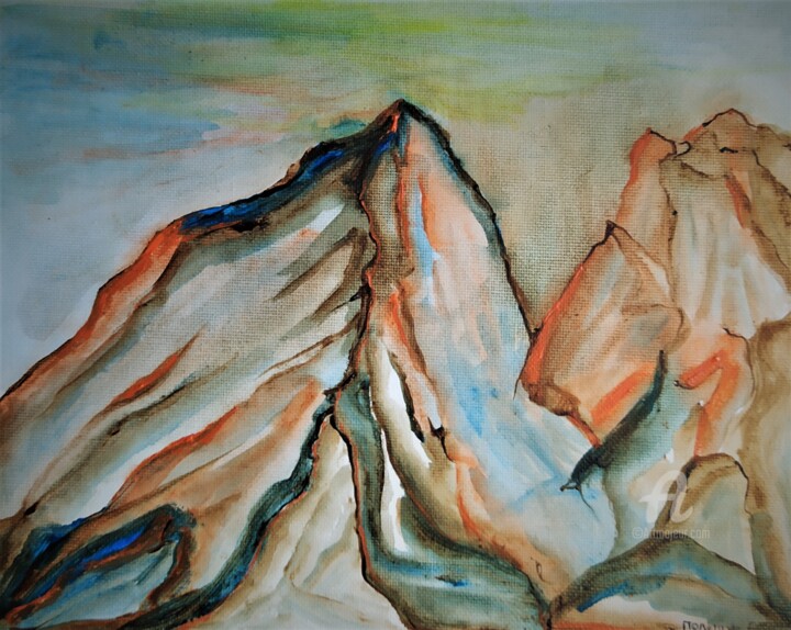 Pintura intitulada "Red Mountans" por Helen  Polishuk, Obras de arte originais, Aquarela