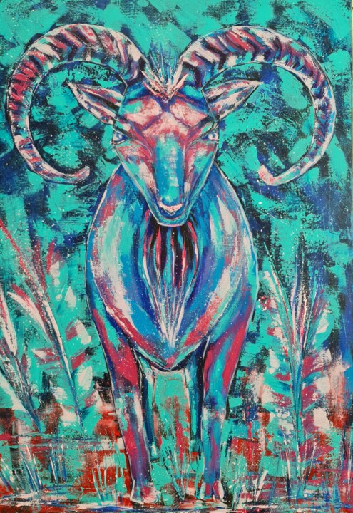 Mountains Mouflon 绘画, 39.4x27.6 in