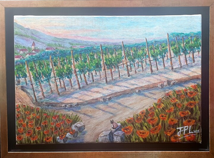 Peinture intitulée "Vignes piémontaises" par Jean-Pierre Loubinoux, Œuvre d'art originale, Acrylique Monté sur Châssis en bo…