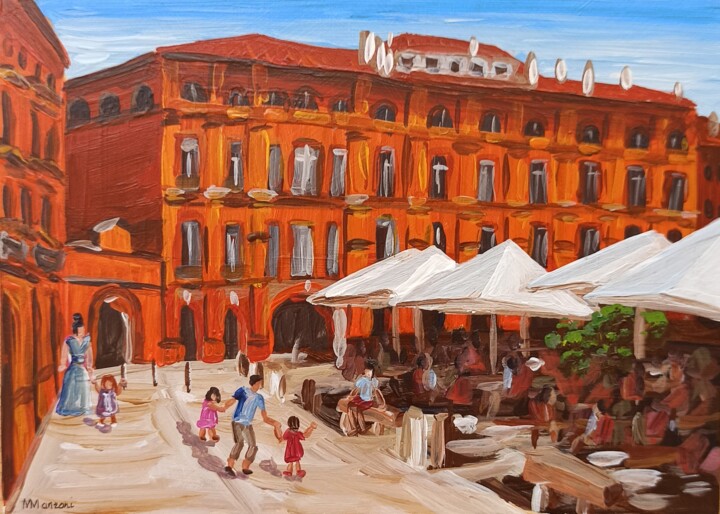 Promenade sur la place Nationale de Montauban 绘画, 5.9x8.3 in