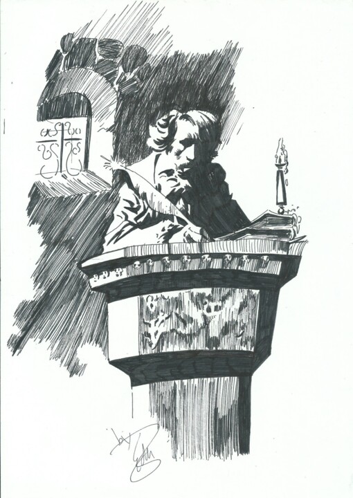DARKNESS POEM ALLAN POE tribute homenaje 1990 INK TERROR 图画, 11.4x8.3 in