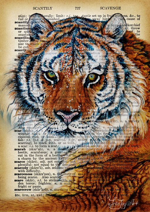 Tiger Safari Animal on Dictionary book page Vintage Wall Art 印花与版画, 11.4x8.3 in