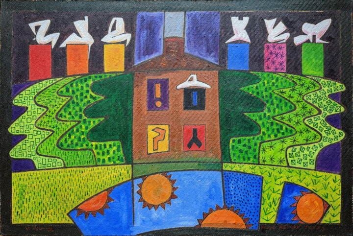 Painting titled "House Before Trees" by Gerald Shepherd F.F.P.S., Original Artwork, Oil