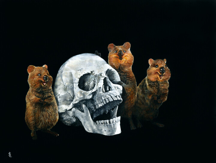 Painting titled "Setonix brachyurus" by Sailev, Original Artwork, Oil Mounted on Wood Stretcher frame