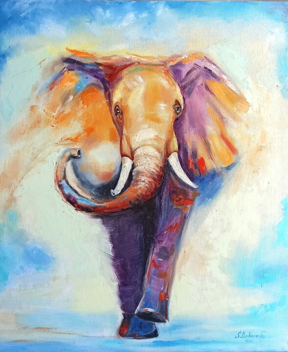 Painting with an elephant "Movement Energy" 绘画, 23.6x19.7 in