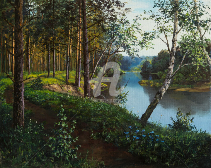 Evening on the Desna River 绘画, 15.8x19.7 in