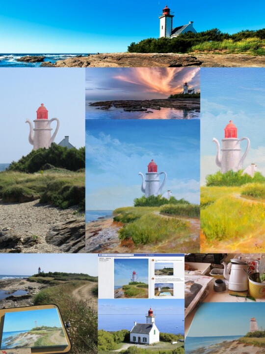 Phare Locmaria de Île-de-Groix, patrimoine cafetières 绘画, 15.8x11.8 in