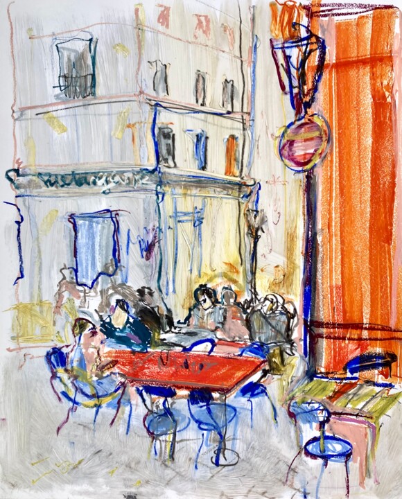 people in a Parisian cafe 绘画, 23.6x20.9 in