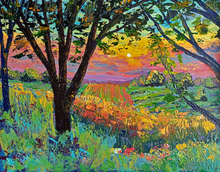 Painting titled "Cycle. Summer Count…" by Ksenia Tsyganyuk, Original Artwork, Acrylic Mounted on Wood Stretcher frame