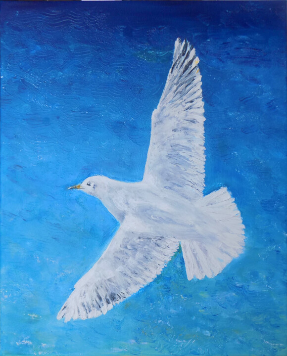 Schilderij getiteld "Seagull 3" door Nadezhda Ivanova, Origineel Kunstwerk, Olie Gemonteerd op Frame voor houten brancard
