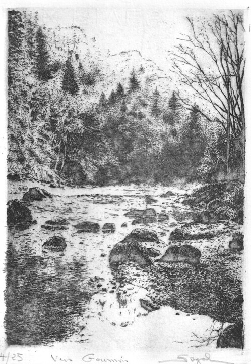 Les clapotis du Doubs Printmaking, 7.9x5.9 in