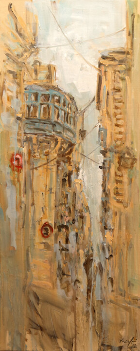 Painting titled "strada stretta corn…" by Rupert Cefai, Original Artwork, Oil Mounted on Wood Stretcher frame