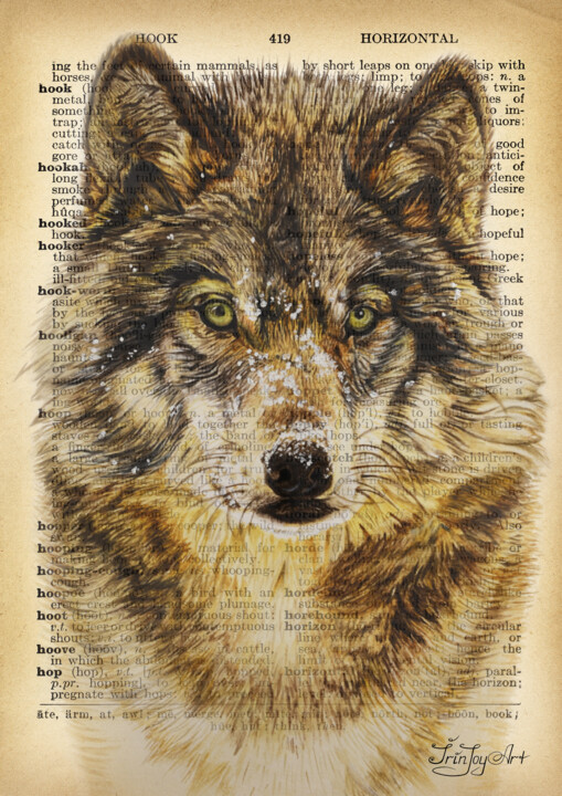 Wolf watercolor painting Vintage dictionary page art print 印花与版画, 11.4x8.3 in