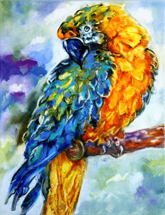 Picture Bright parrot, original art wildlife animals. 绘画, 16x12 in