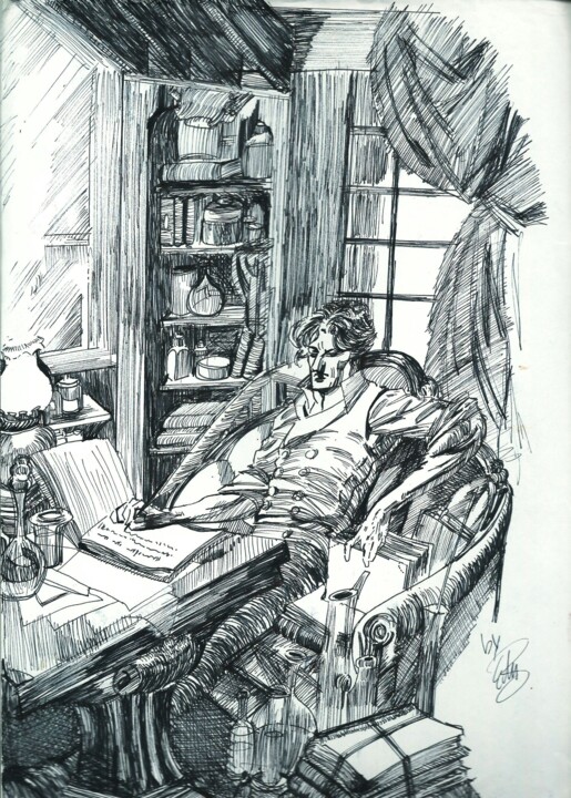 FRANKENSTEIN TRIBUTE INK 1970-1980-1990 ILLUSTRATION HORROR 图画, 11.4x8.3 in