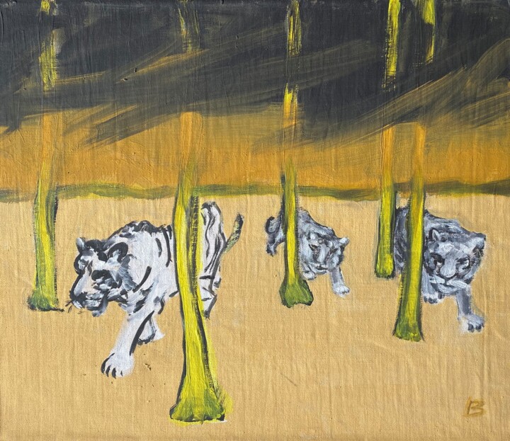 Tiger zwischen gelben Bäumen 绘画, 19.7x23.6 in