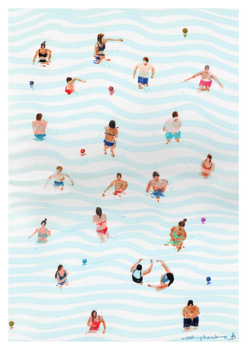 绘画 标题为“Relax by the pool” 由Bogdan Shiptenko, 原创艺术品, 标记