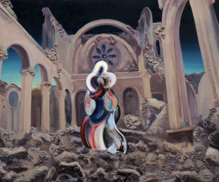 Painting titled "Code Red Series No.…" by Jay Chung, Original Artwork, Oil Mounted on Wood Stretcher frame