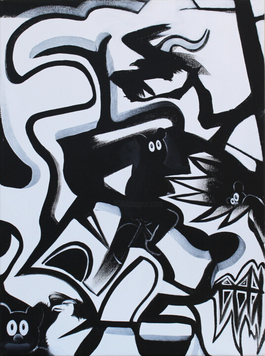 Painting titled "Featherbears" by Marc Beaudette, Original Artwork, Acrylic Mounted on Wood Stretcher frame