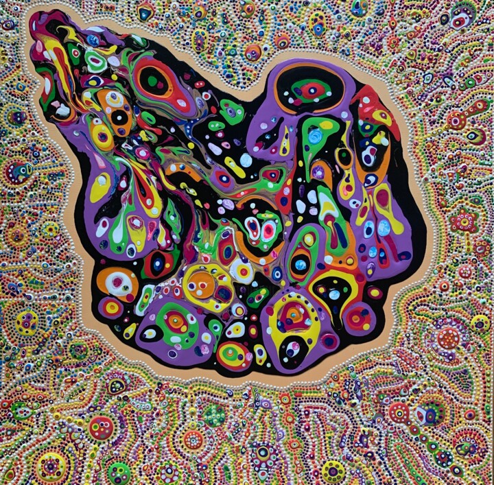 Schilderij getiteld "Comète" door Elise H, Origineel Kunstwerk, Acryl